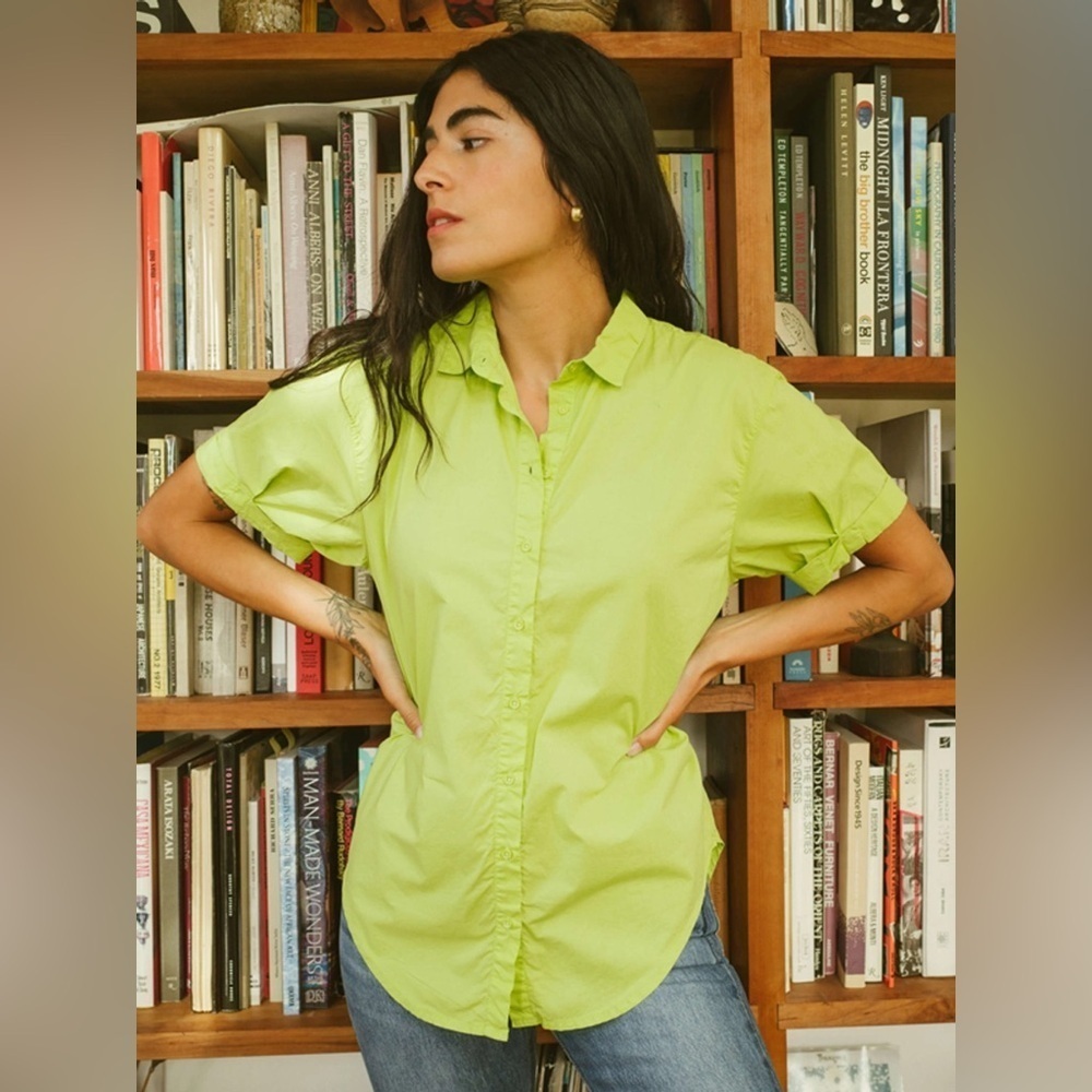 nation LTD katherine pima cotton button up rolled short sleeve shirt